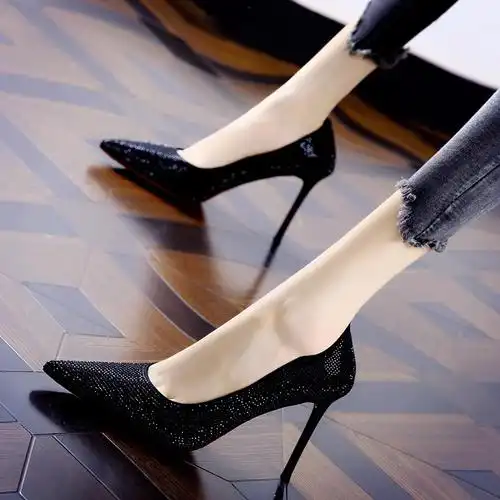 浅口一脚蹬潮流高跟鞋2023年春季新款性感时尚百搭尖头细跟单鞋女