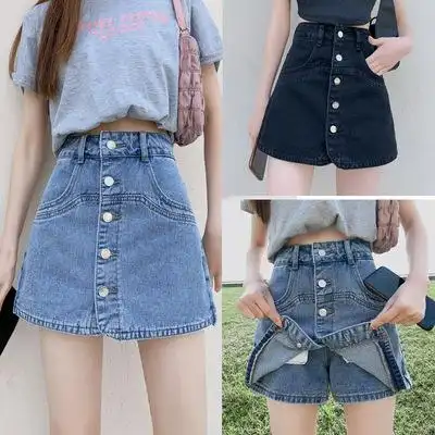 夏装新款舒适透气防走光牛仔短裙裤修身高腰a字短裤裙牛仔4244