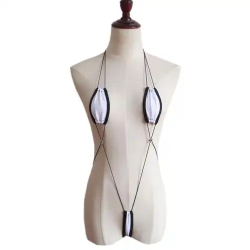 迷你泳衣泳装女士性感透视连体三点式比基尼文胸内裤套装 白色 均码