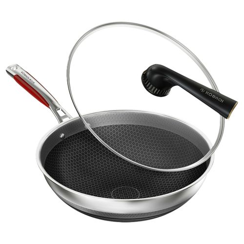 康巴赫第五代双面蜂窝不粘锅抗菌不锈钢炒锅家用炒菜炒锅