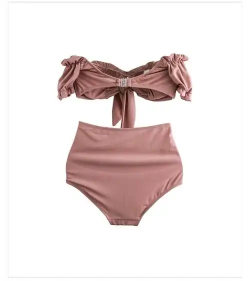 内衣 泳衣 yookdd 游泳衣女夏韩ins性感三点式一字肩分体高腰聚拢