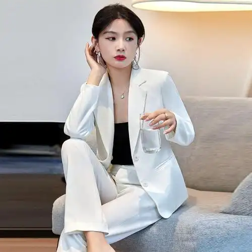 2022春装高端职业装正装时尚西服女套装白色西装套裙主持人工作服