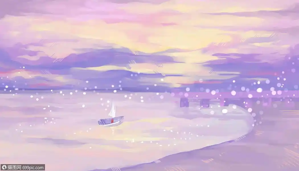 浪漫紫色海港云彩梦幻