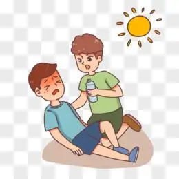 手绘卡通男孩夏季中暑晕倒免抠素材