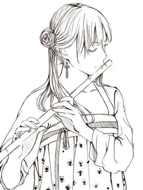 练习素材汉服少女线描