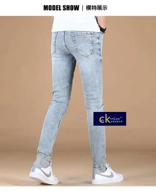 jacksonlee国际名牌轻奢侈品牌男装薄款修身牛仔裤男时尚潮流破洞潮