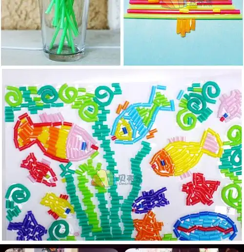 彩色吸管艺术幼儿园创意粘贴画吹画儿童创意手工diy编织制作材料