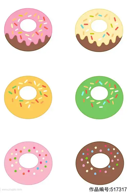 卡通可爱糖果色甜甜圈点心食物元素免扣