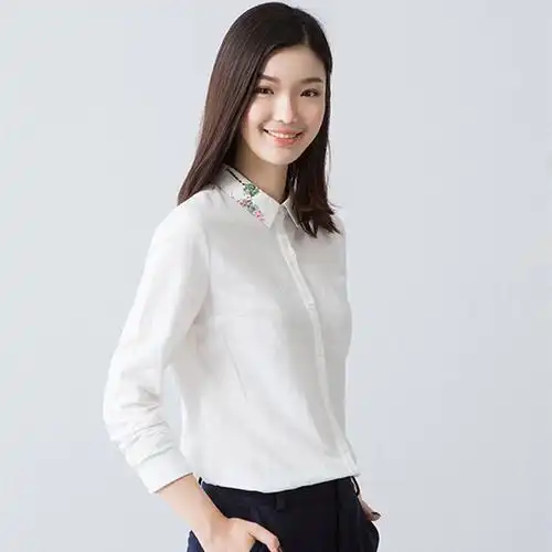 茵曼春秋新款文艺印花长袖亚麻翻领衬衫女士棉麻白衬衣打底上衣