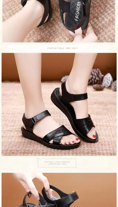 人穿的凉鞋女凉鞋妈妈夏季天款妇女平底舒适软底中老年奶奶老人鞋酒