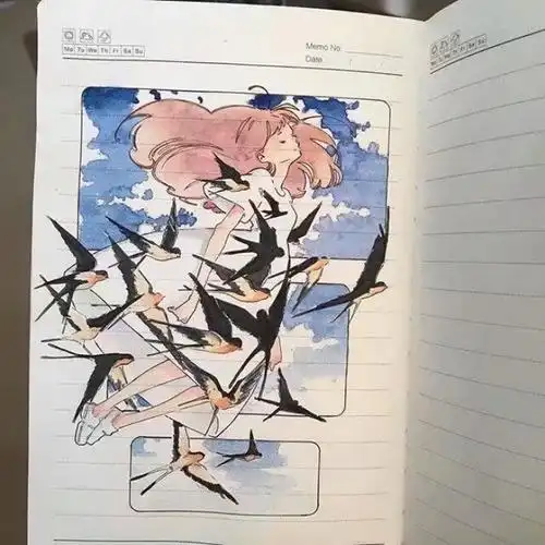 日本画师ikedda,在笔记本上画的水彩画