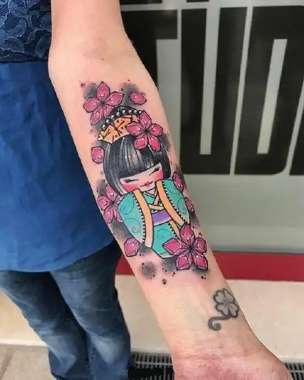 和风浴衣小娃娃灵性且可爱的和服小日式艺伎纹身图案68