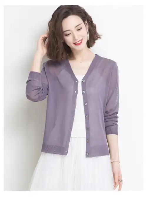 冰丝针织外套女春季短款上衣新款女装披肩薄款小外搭开衫春秋针织