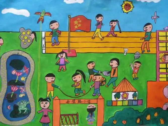 以校园为主题的水粉画校园风景画水粉画