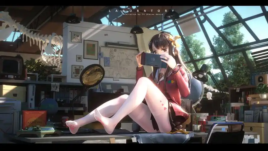 女孩 手机 红裙子 白裤袜 好看的腿 二次元高清壁纸_动漫壁纸_墨鱼