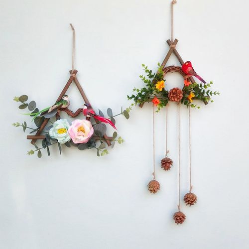 天然树枝木棍松果创意手工花环幼儿园环创墙上壁饰