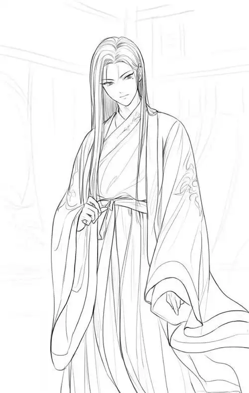 古风男子手绘线稿,临摹学画