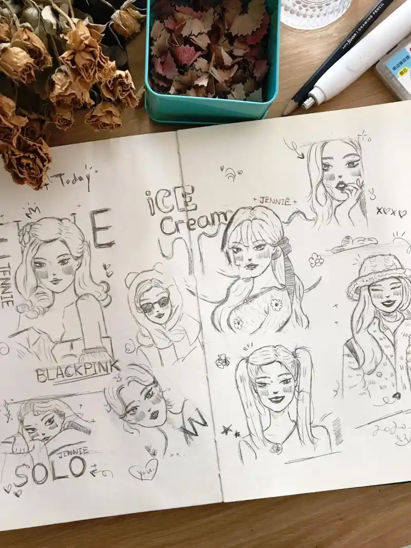 blackpink jennie手绘铅笔画人物合集 最近太喜欢妮妮子了!