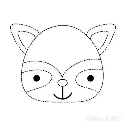 虚线形状快乐浣熊头野生动物矢量插图
