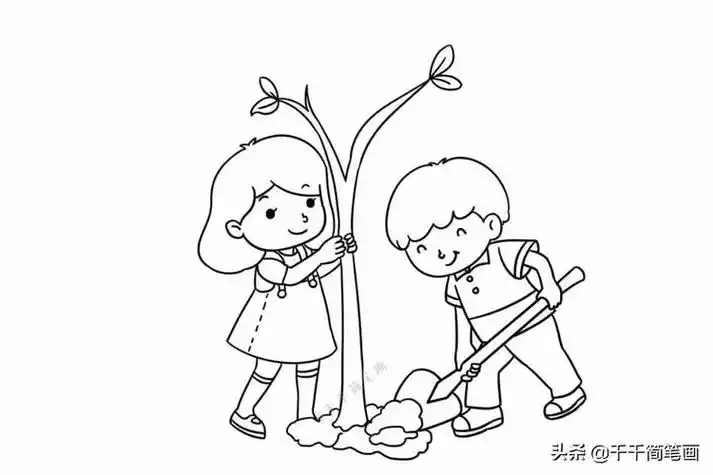植树节劳动节儿童画简笔画《植树节》主题画美化环境植树造林儿童画