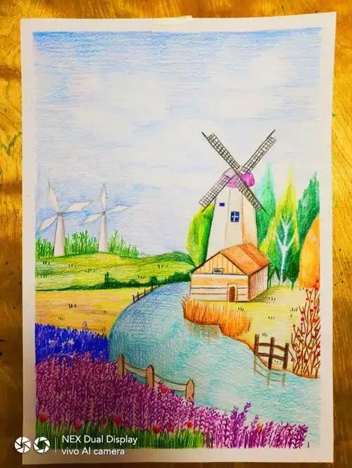 荷兰简易风景彩铅风景附步骤图