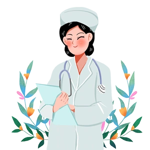 手绘绿叶护士听诊器免抠素材