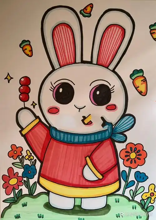 线稿 第一幅|《可爱的兔子》线稿适合大班-一年级,简单又好画,兔年