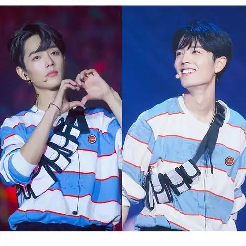 肖战同款衣服正品白蓝条纹夏季男女情侣宽松慵懒短袖t恤ins潮牌