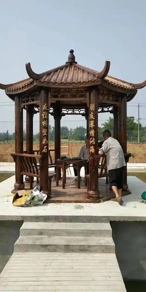 庭院家用亭子木凉亭防腐木六角凉亭造价