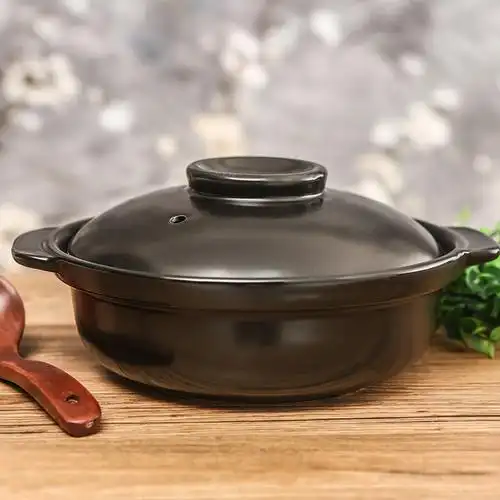 黑色平锅 明火耐高温煲仔饭专用砂锅炖锅陶瓷煲汤煮粥砂锅粉汤煲