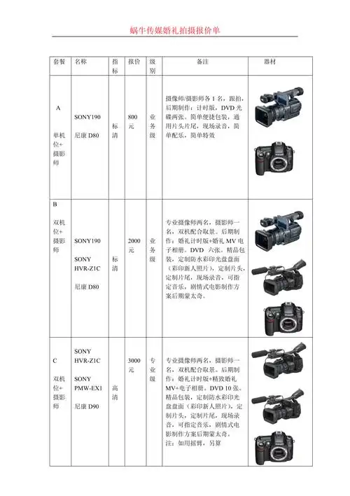 蜗牛传媒婚礼拍摄报价单doc
