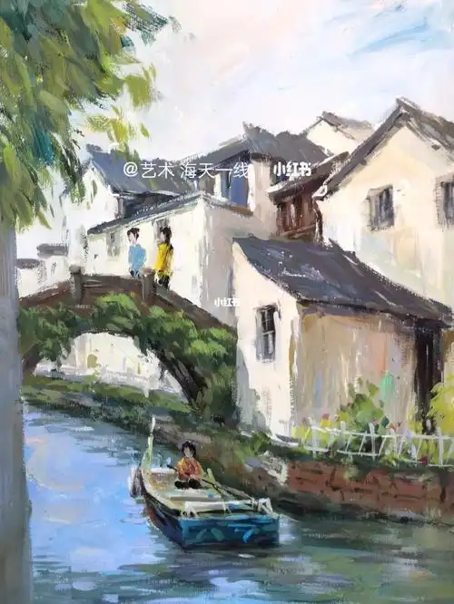 丙烯画#风景写生#写生#美术生#美术#美术生的日常#风景#水乡#江南水乡