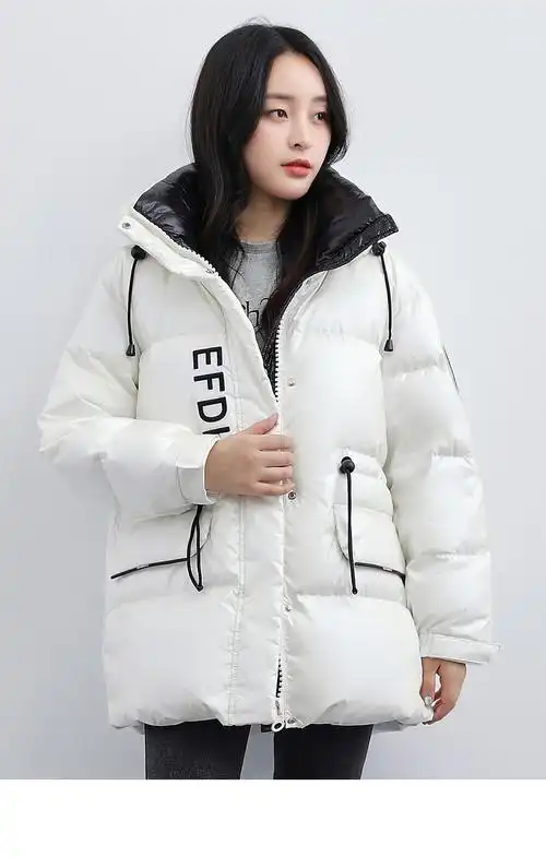 高梵中长款羽绒服女2021年冬季新款羽绒上衣服潮流韩版连帽冬装90白