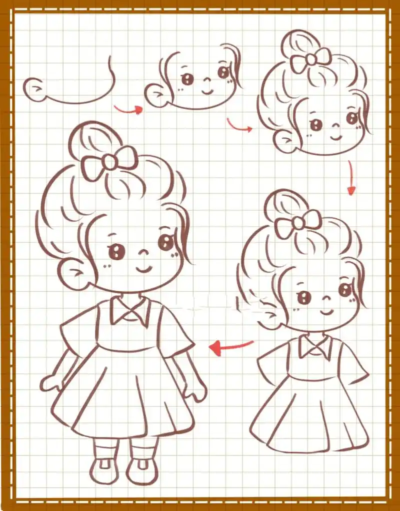 简笔画|可爱简单女孩头像卡通人物手帐过程 零基础绘画|简笔画教程