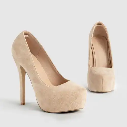 2023春夏新款时尚欧美性感夜店细高跟鞋绒面超高防水台浅口单鞋女