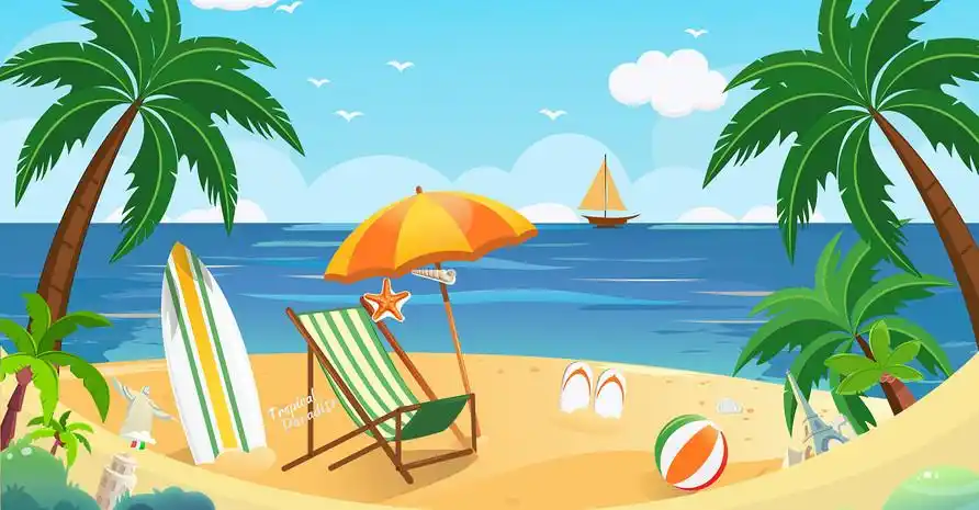 夏季狂暑季沙滩海边防晒护肤品海报背景图