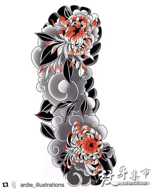 传统花臂纹身传统花臂纹身手稿线稿