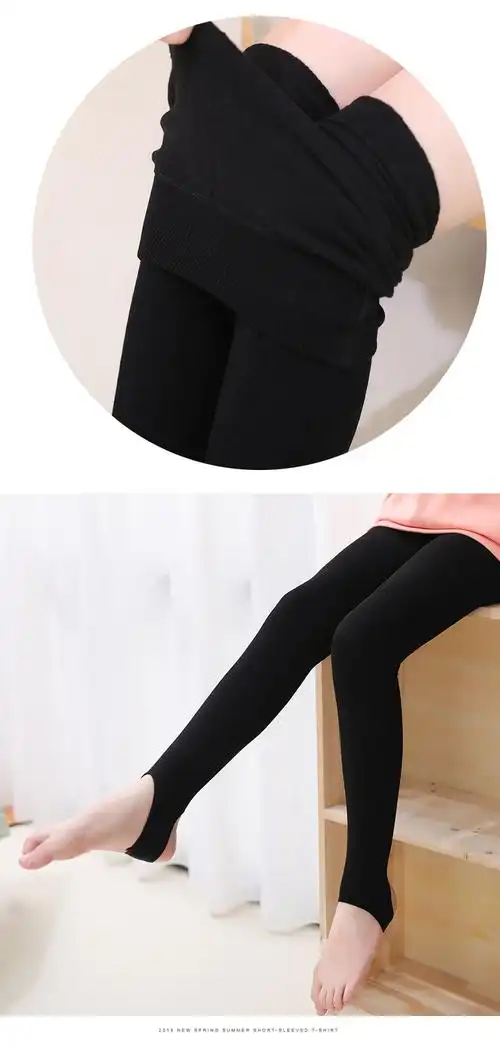 打底裤春秋中厚纯棉外穿薄绒洋气舞蹈袜儿童踩脚裤袜一体加绒黑色黑色