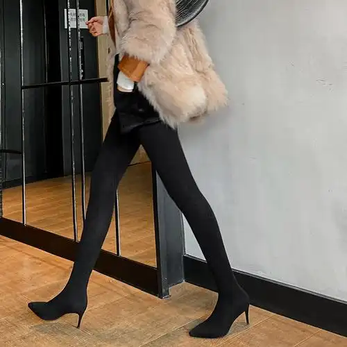 裤靴一体!长靴女秋冬细跟高跟鞋性感超长过膝大腿靴弹力连裤袜靴