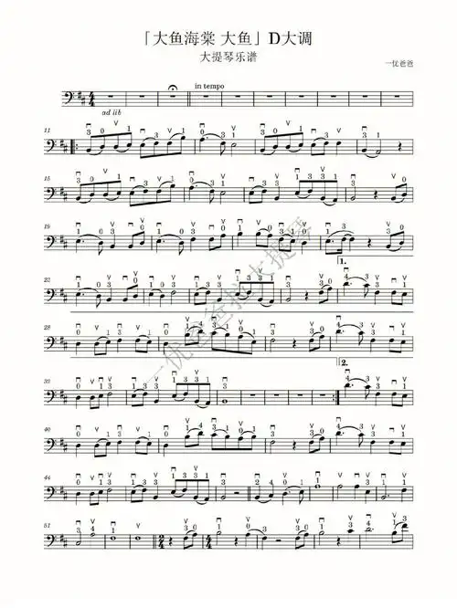 大提琴乐谱大鱼海棠大鱼