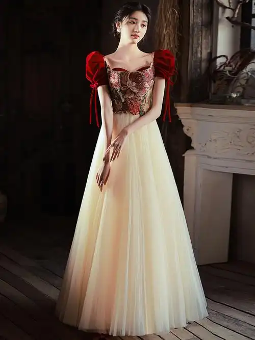 2022年新款玫瑰骑士敬酒服新娘晚礼服女宴会气质订婚在逃公主礼裙