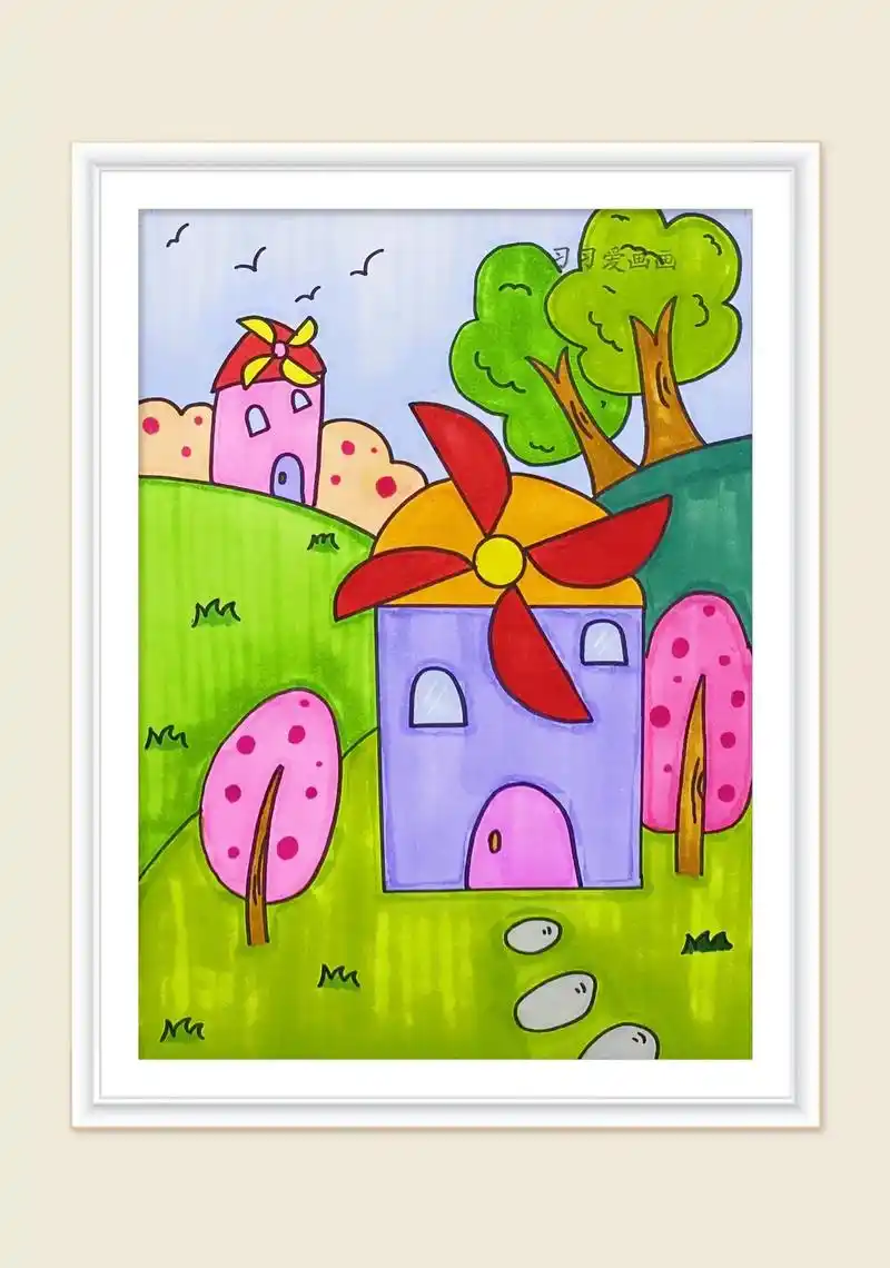 风车简笔画.画大风车简笔画,一学就会.#简笔画 #跟着抖音学 - 抖音