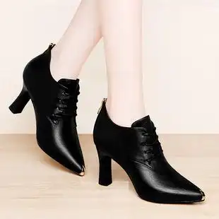 尖头春季高跟鞋女时尚潮流皮鞋春秋粗跟气质女鞋中年妈妈深口单鞋