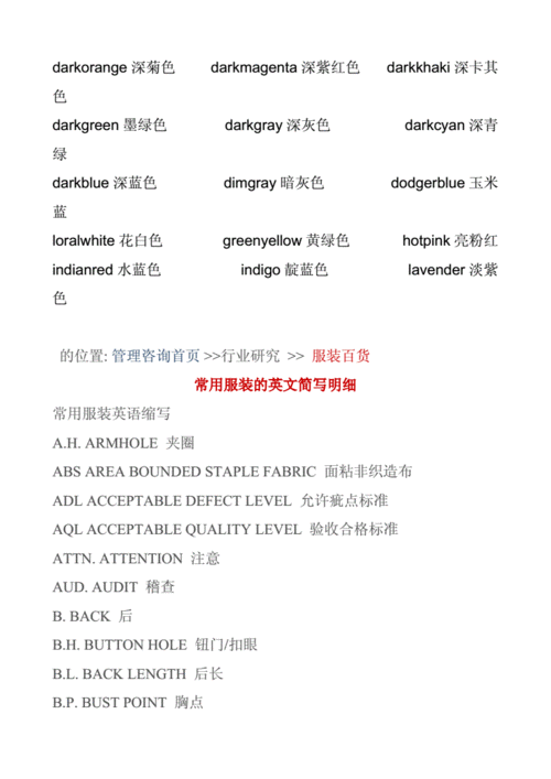 服装颜色简写等.doc