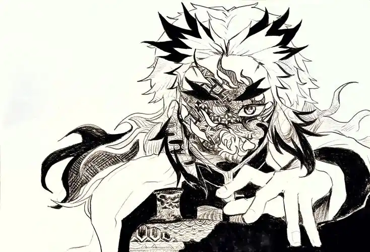 【鬼灭之刃】炎_鬼灭之刃炼狱杏寿郎黑白花纹同人花纹设计绘画作品