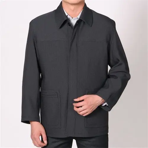 1883 中年男装上衣大码休闲装中老年人男士翻领夹克衫外套 老612 (185