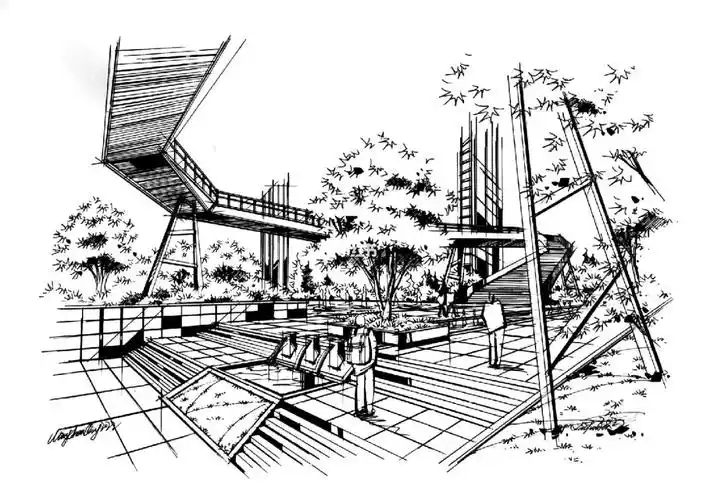 环艺原创景观手绘效果图线稿