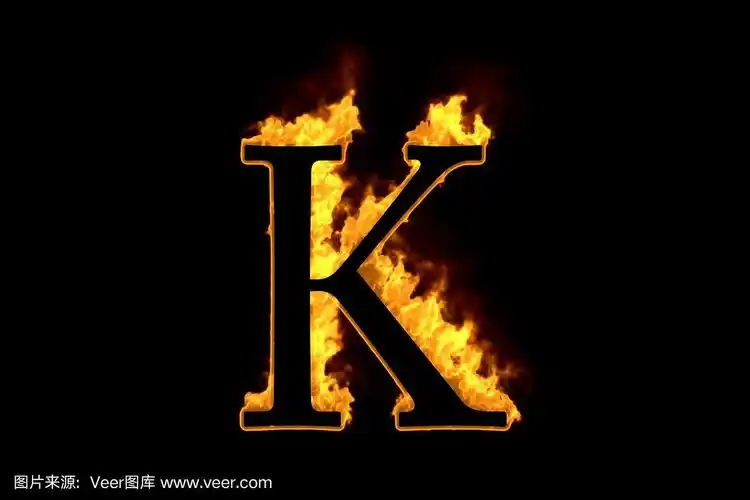 火字母k孤立在黑色背景上