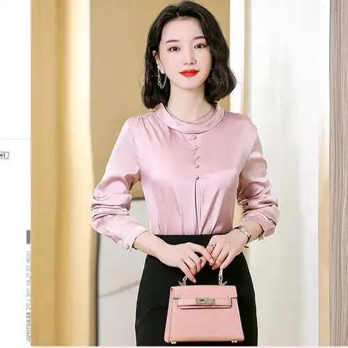 重磅真丝衬衫女2022春季新款妈妈正宗杭州丝绸上衣宽松桑蚕丝小衫