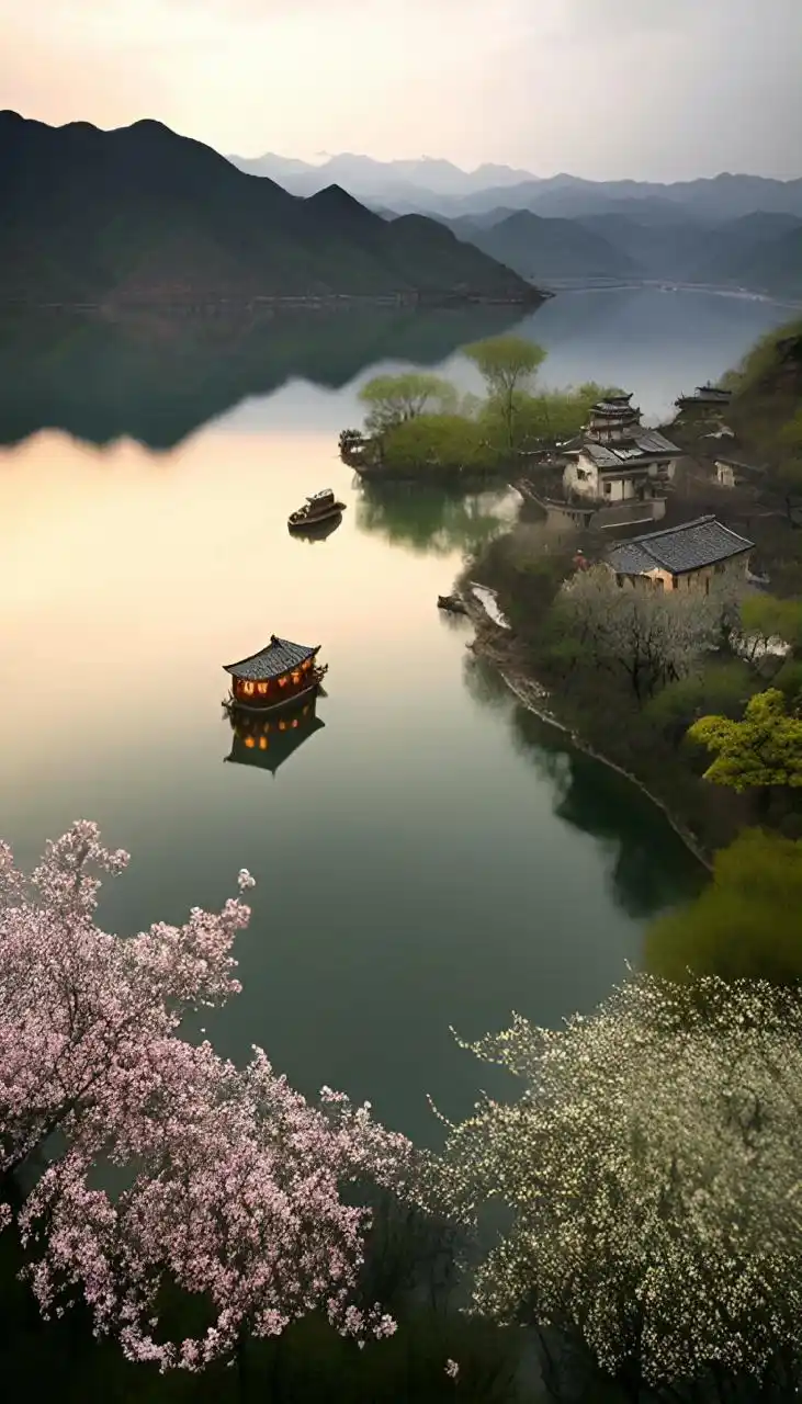 原创诗词:《江南春早》七律 江南已是春来早,桃李枝头烟雨摇.